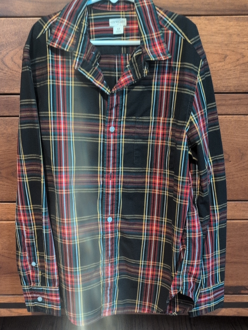 Crewcuts Black Plaid Button-Down Shirt with Red, Yellow & Blue Stripes